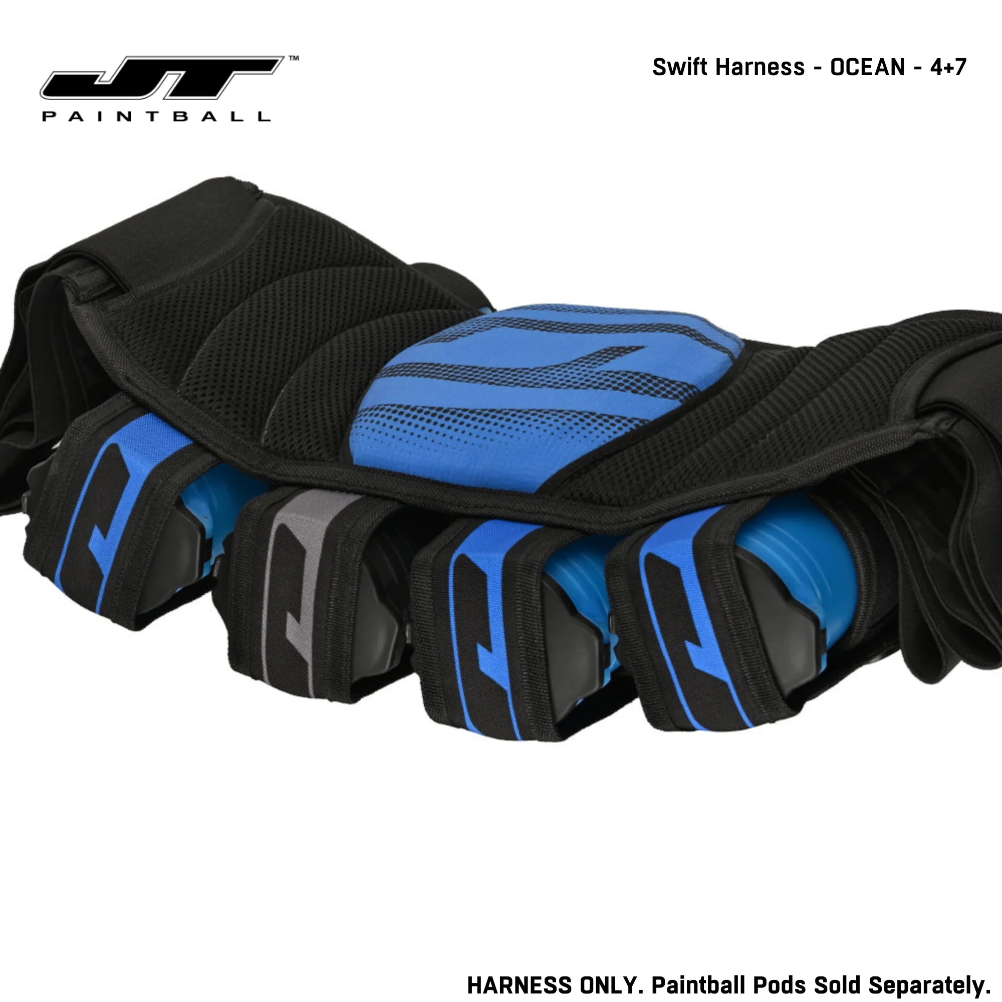 JT Swift Harness Pod Pack 4+7 and 5+8 Pod Capacity Fire color, pod pack harness, balanced pod storage, for bunker moves, kit layout