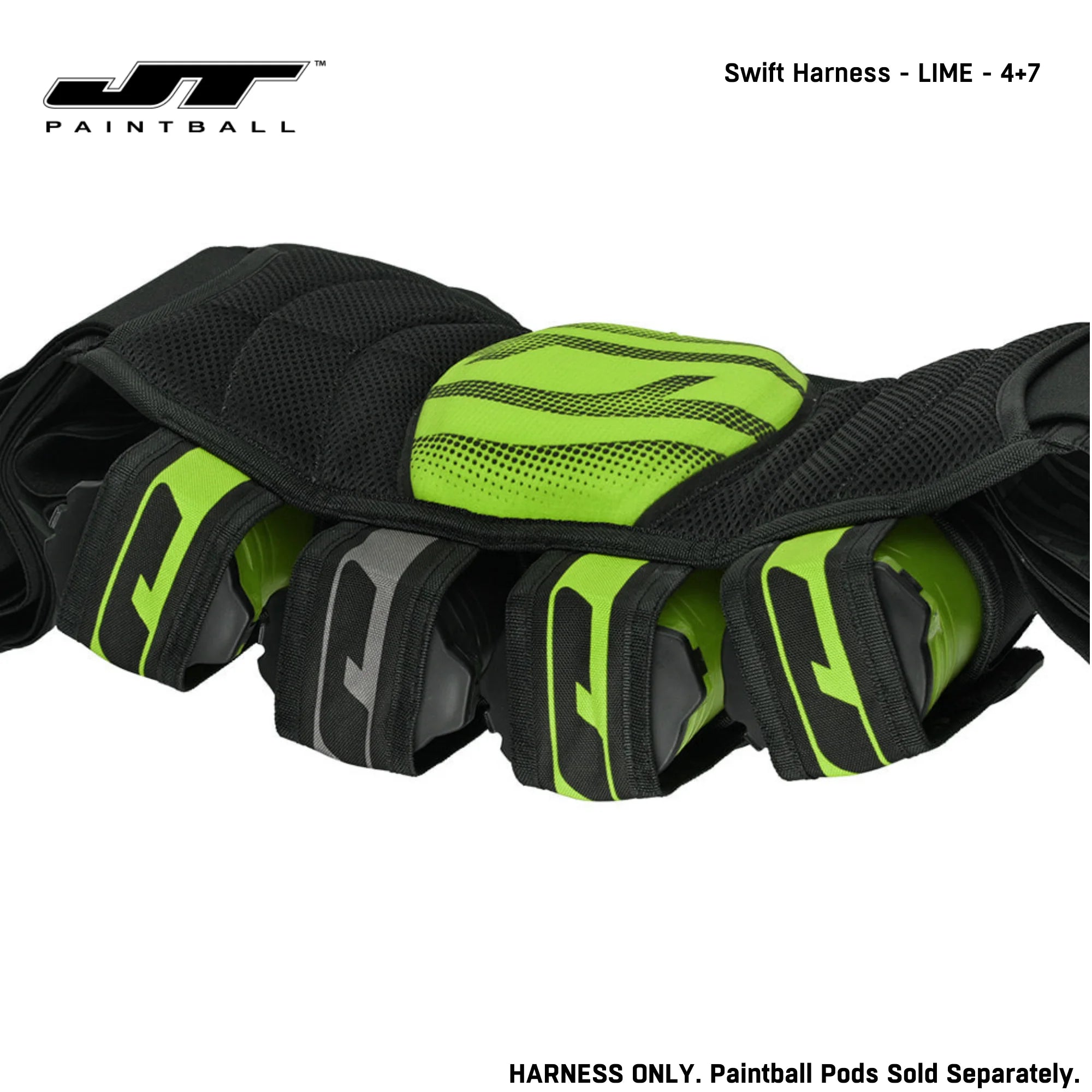 JT Swift Harness Pod Pack 4+7 and 5+8 Pod Capacity Cloud color, pod pack harness, secure pod carry, for bunker moves, rear angle