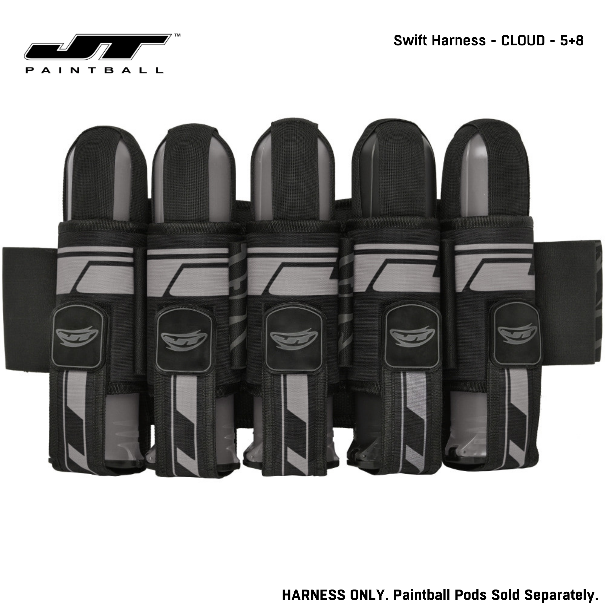 JT Swift Harness Pod Pack 4+7 and 5+8 Pod Capacity std config, pod pack harness, secure pod carry, for bunker moves, build detail