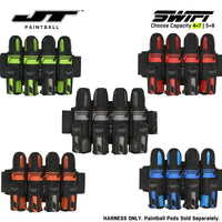 JT Swift Harness Pod Pack 4+7 and 5+8 Pod Capacity Blaze color, pod pack harness, secure pod carry, for bunker moves, hero view