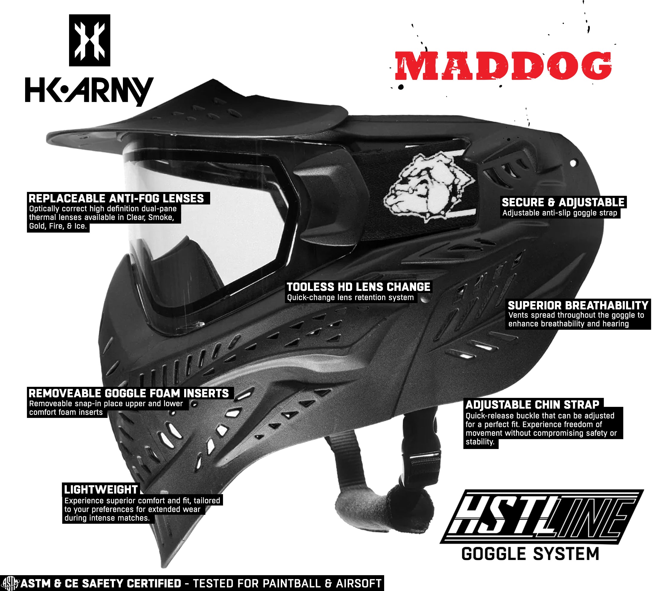 CLEARANCE Maddog HK Army HSTL Goggle Paintball Airsoft Mask with Anti Fog Thermal Lens | CLEAR SMOKE FIRE ICE GOLD CHROME | USED But NOT Abused