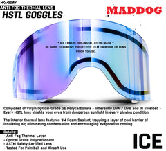 Maddog HK Army HSTL Goggle Paintball Airsoft Mask with Anti Fog Thermal Lens | CLEAR SMOKE FIRE ICE GOLD CHROME Dye