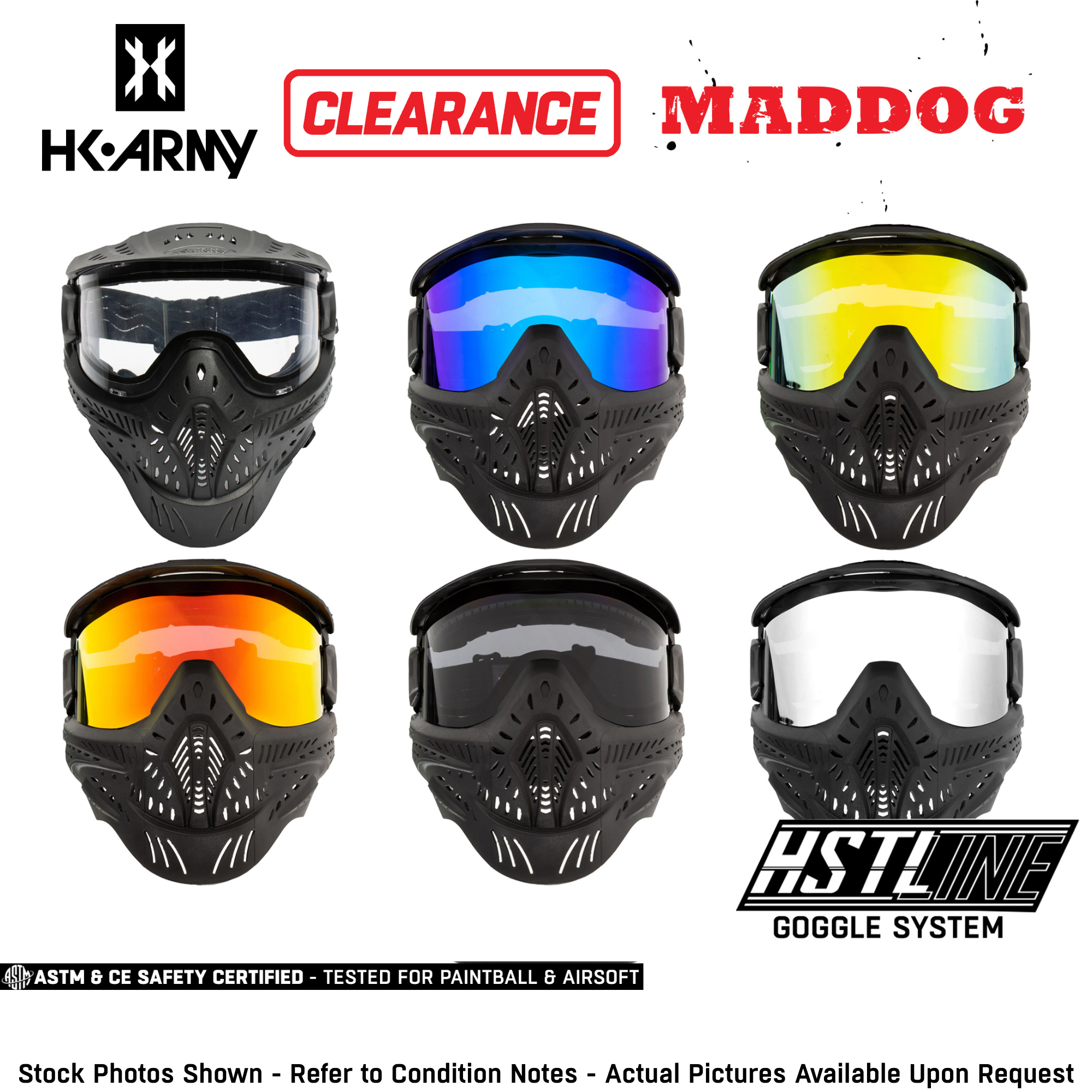 CLEARANCE Maddog HK Army HSTL Goggle Paintball Airsoft Mask with Anti Fog Thermal Lens - OPEN BOX / USED | CLEAR SMOKE FIRE ICE GOLD CHROME