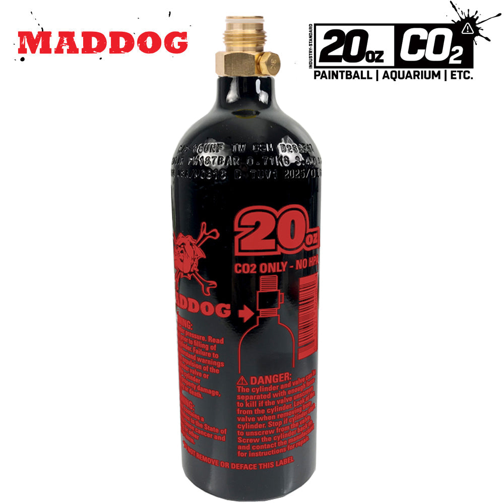 Maddog 20 oz aluminum CO2 paintball tank for paintball guns, lightweight with 5 year hydro test, ships empty