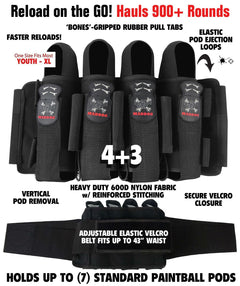 CLEARANCE Maddog Pro 4+3 Paintball Harness Pod Pack with (4) 150 Round BONES Paintball Pods