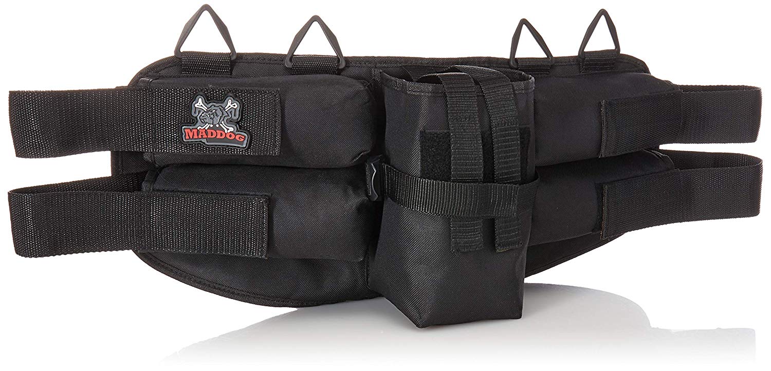 Maddog 4+1 Padded Harness std config, pod pack harness, balanced pod storage, for bunker moves, alt angle