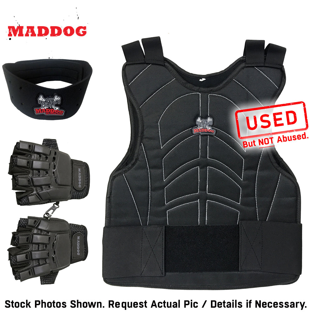 CLEARANCE Maddog Tactical Half Finger Glove Chest Protector and Neck Combo Trio - Black - Small/Medium