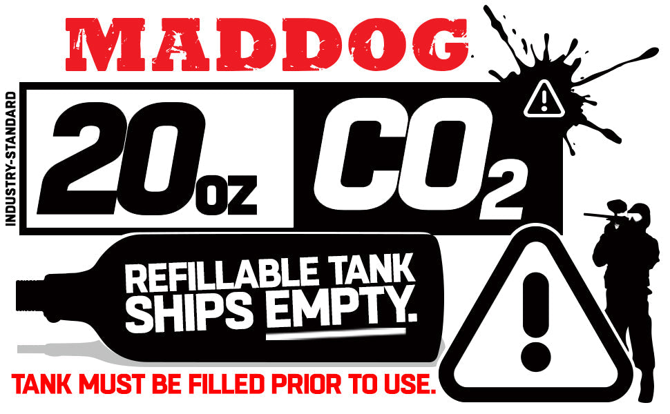 CLEARANCE Maddog 20 Oz Aluminum Paintball Tank Co2 Bottle - Black | OPEN BOX / USED