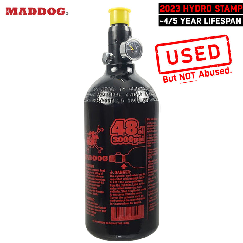 CLEARANCE Maddog 48/3000 Compressed Air Aluminum HPA Paintball Tank with Regulator - 2023 Hydro Date | USED But NOT Abused