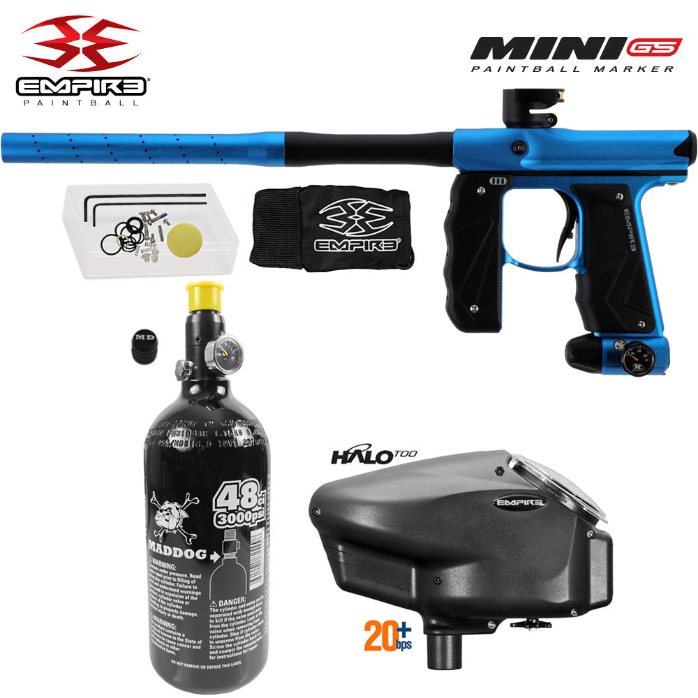 Empire Mini GS Electronic Full Auto Paintball Gun Starter Package w/ 48/3000 Compressed Air HPA Paintball Tank & Empire Halo Too Electronic Paintball Loader