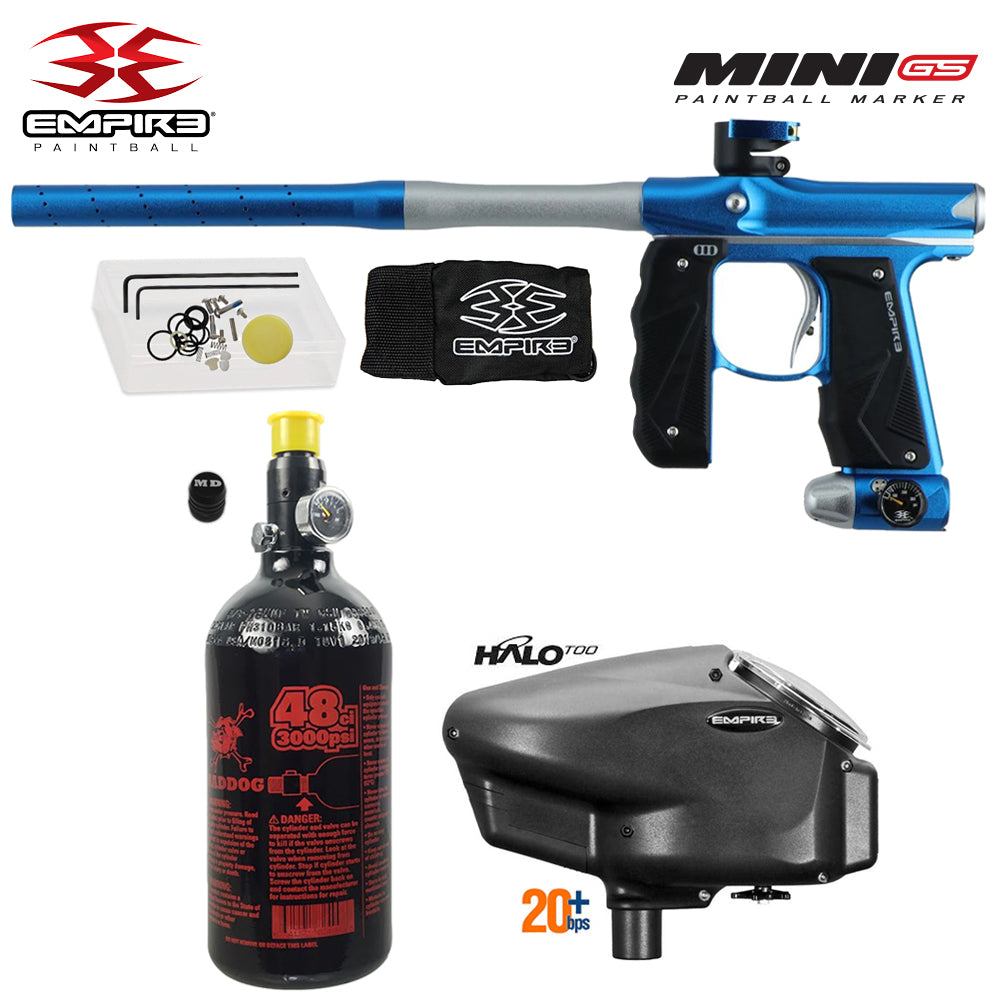 Empire Mini GS electronic full auto paintball gun starter package with 48/3000 HPA tank and Empire Halo Too electronic loader
