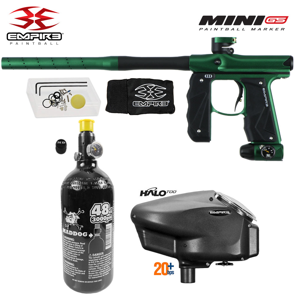 Empire Mini GS Electronic Full Auto Paintball Gun Starter Package w/ 48/3000 Compressed Air HPA Paintball Tank & Empire Halo Too Electronic Paintball Loader