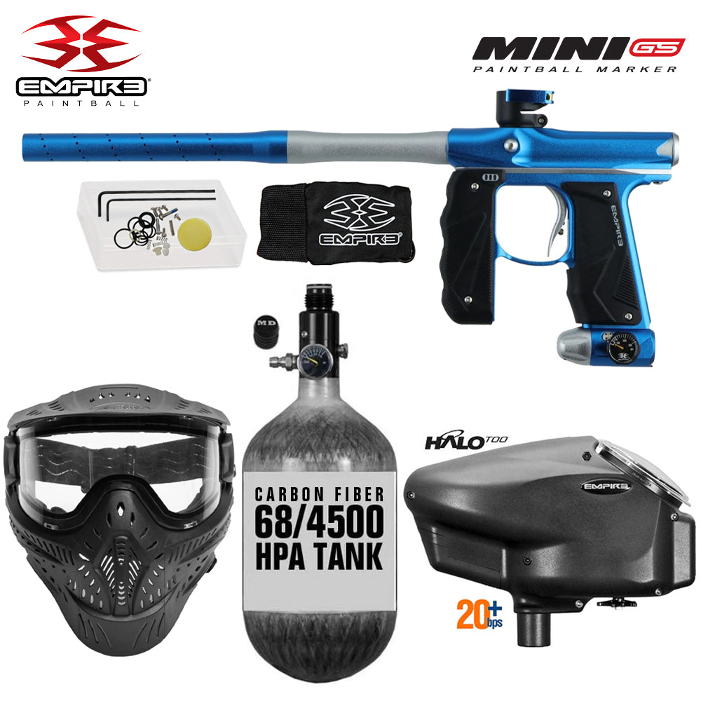 Empire Mini GS Electronic Full Auto Paintball Gun Marker w/ 68/4500 Carbon Fiber HPA Paintball Tank & Empire Halo Too Electronic Paintball Loader Starter Package