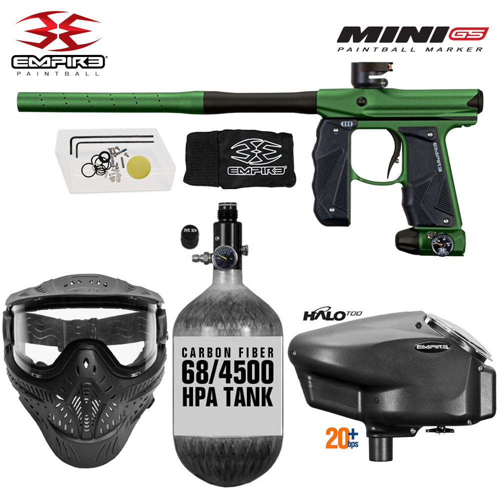 Empire Mini GS Electronic Full Auto Paintball Gun Marker w/ 68/4500 Carbon Fiber HPA Paintball Tank & Empire Halo Too Electronic Paintball Loader Starter Package