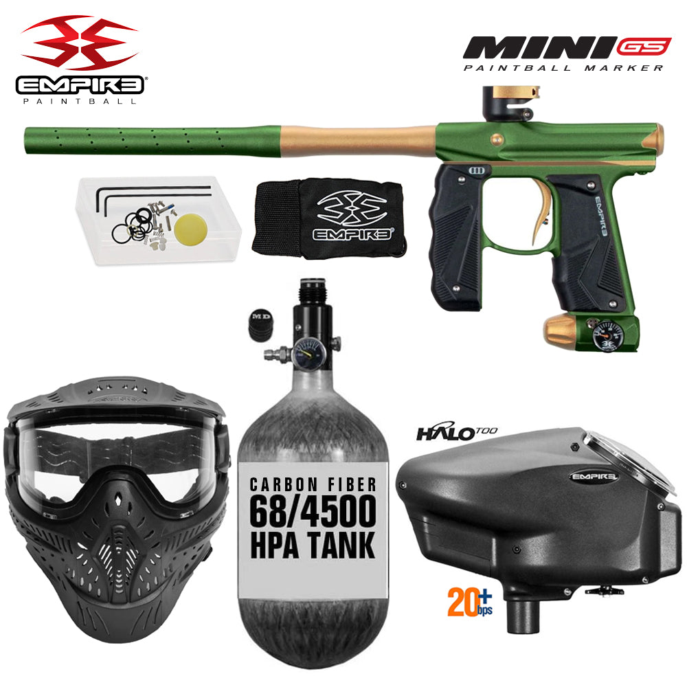 Empire Mini GS Electronic Full Auto Paintball Gun Marker w/ 68/4500 Carbon Fiber HPA Paintball Tank & Empire Halo Too Electronic Paintball Loader Starter Package