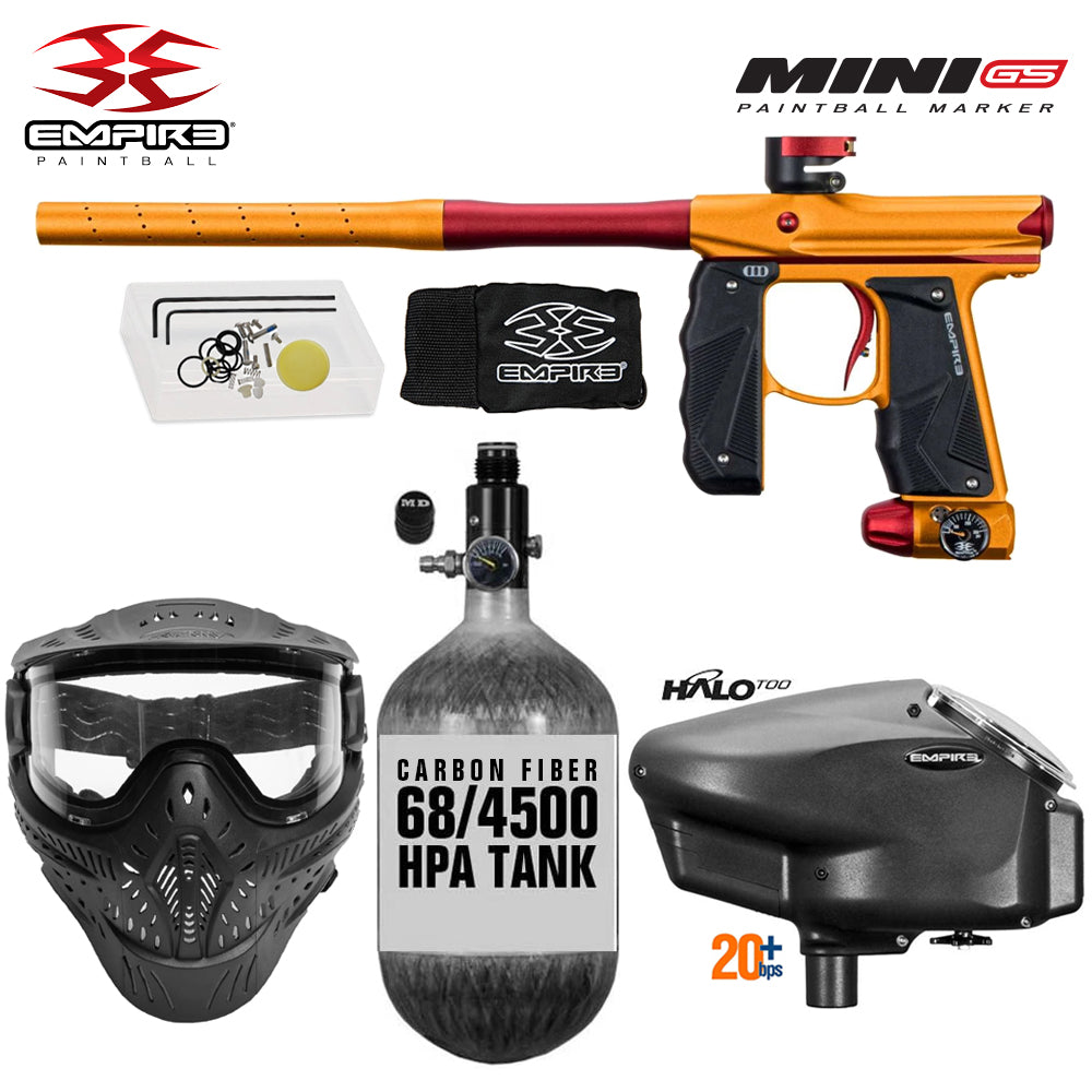 Empire Mini GS Electronic Full Auto Paintball Gun Marker w/ 68/4500 Carbon Fiber HPA Paintball Tank & Empire Halo Too Electronic Paintball Loader Starter Package