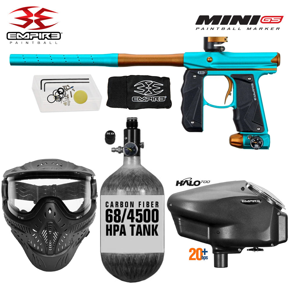 Empire Mini GS Electronic Full Auto Paintball Gun Marker w/ 68/4500 Carbon Fiber HPA Paintball Tank & Empire Halo Too Electronic Paintball Loader Starter Package