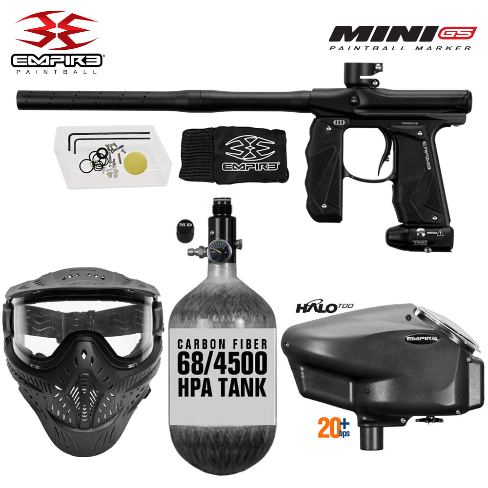 Empire Mini GS Electronic Full Auto Paintball Gun Marker w/ 68/4500 Carbon Fiber HPA Paintball Tank & Empire Halo Too Electronic Paintball Loader Starter Package