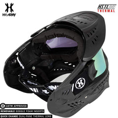 HK Army HSTL Goggle black paintball mask with gold anti-fog thermal dual-pane lens and removable foam inserts
