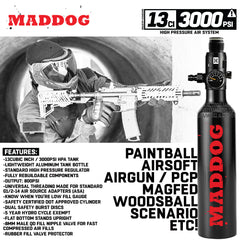 CLEARANCE USED Maddog 13ci/3000psi Compressed Air Aluminum HPA Paintball Tank with Regulator - 2024 HYDRO