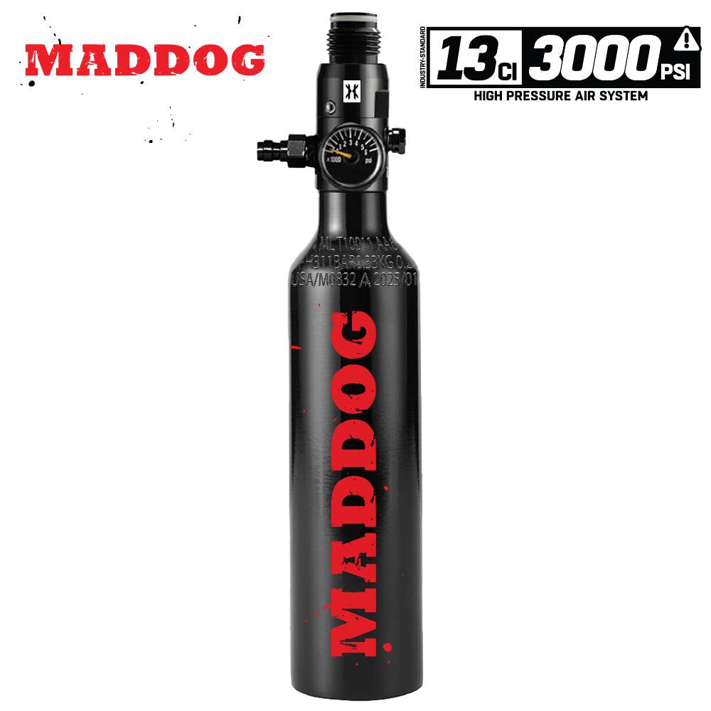 Maddog 13ci 3000psi aluminum compressed air paintball tank with HPA regulator and pressure gauge