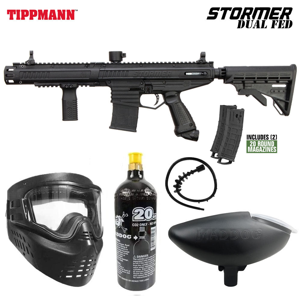Tippmann Stormer Dual Fed Elite Paintball Gun Marker Packages | Maddog All-In-One Starter Kits