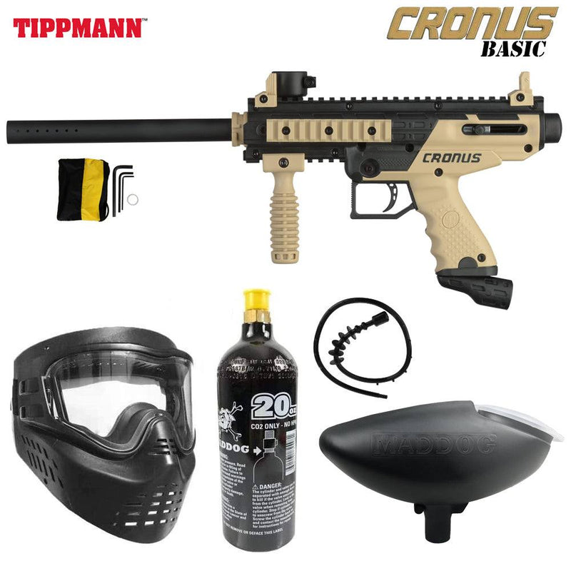 Tippmann Cronus Tactical bronze semi-automatic .68 caliber paintball gun with mask, 20 oz CO2 tank, loader, and barrel squeegee starter package