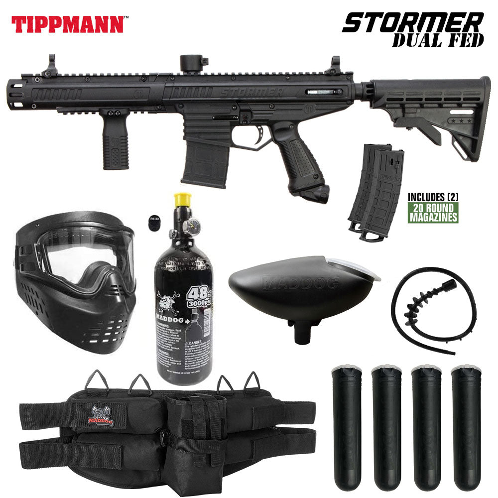 Tippmann Stormer Dual Fed Elite Paintball Gun Marker Packages | Maddog All-In-One Starter Kits