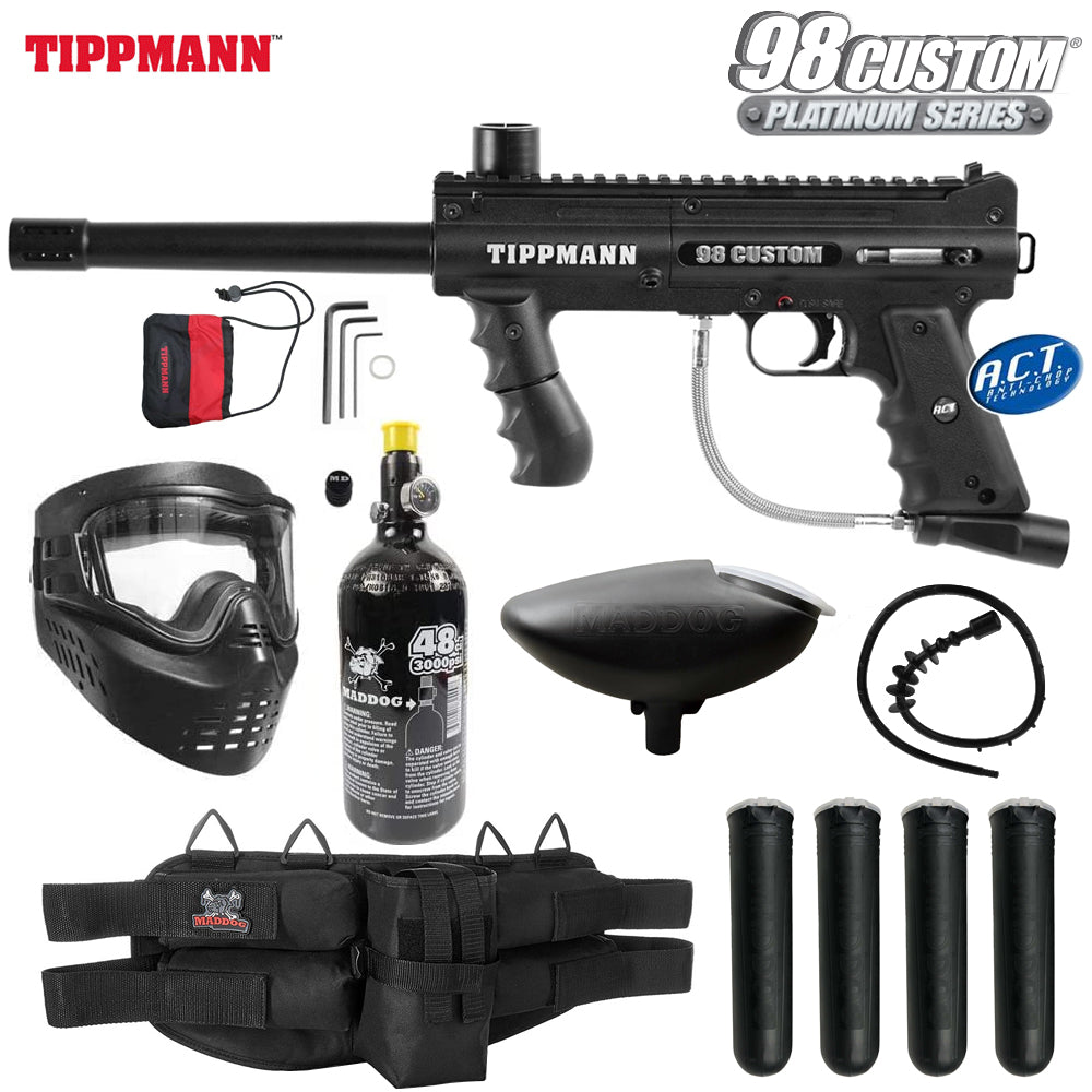 Maddog Tippmann 98 Custom Platinum Series Silver HPA Paintball Gun Marker Starter Package