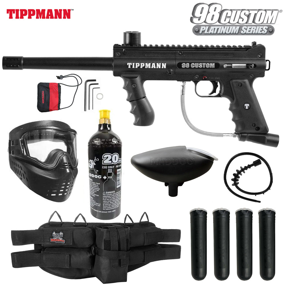 Maddog Tippmann 98 Custom Platinum Series Silver CO2 Paintball Gun Marker Starter Package