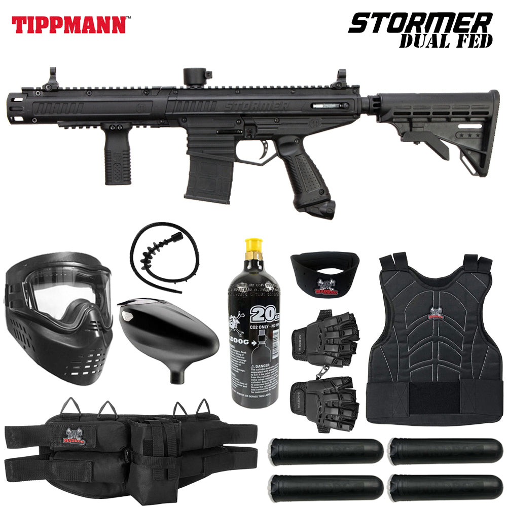 Tippmann Stormer Dual Fed Elite Paintball Gun Marker Packages | Maddog All-In-One Starter Kits