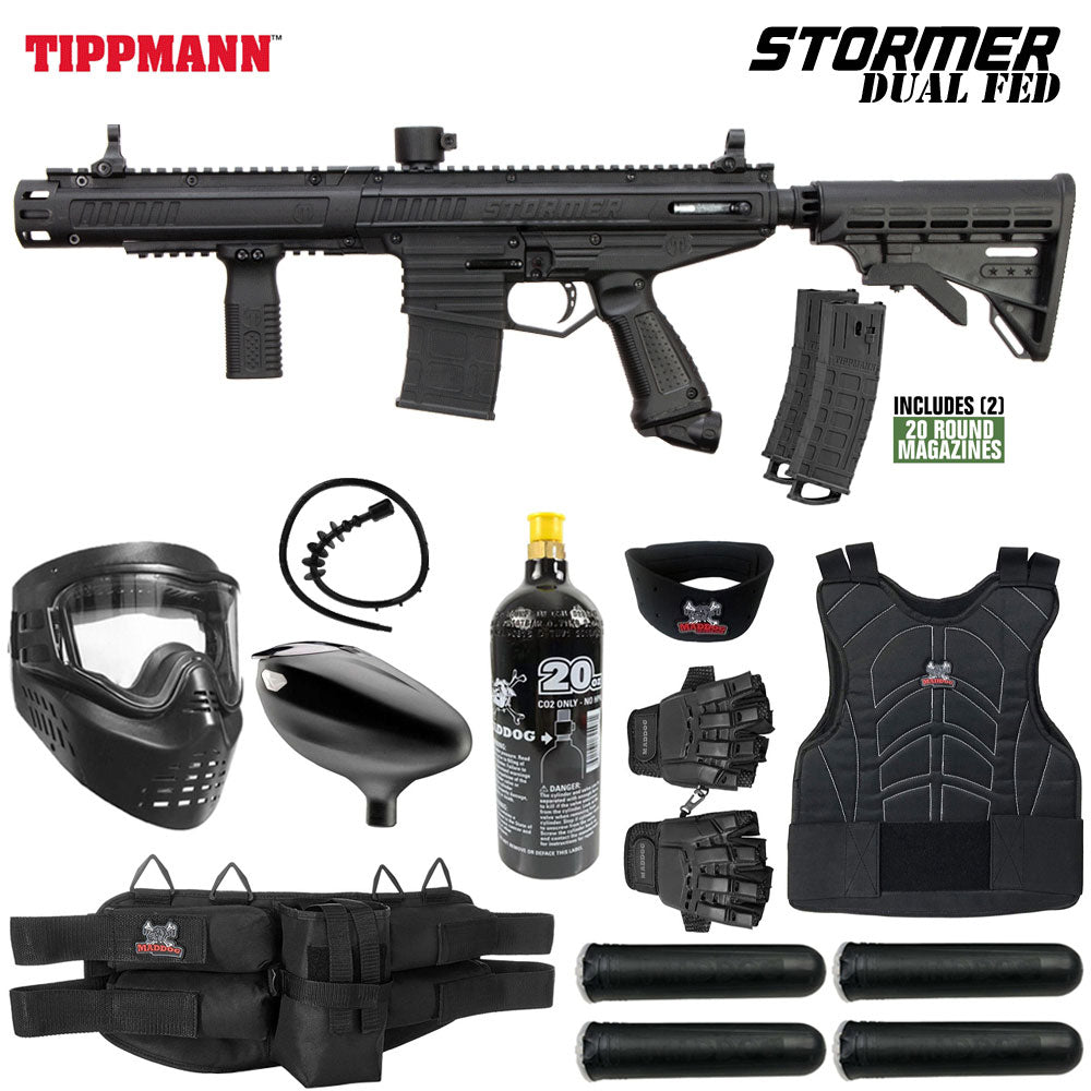 Tippmann Stormer Dual Fed Elite Paintball Gun Marker Packages | Maddog All-In-One Starter Kits