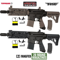 Tippmann TMC MagFed Semi Auto Gun 2 Magazines Black / Tan marker color, marker, accurate marker control, for woodsball play, hero view