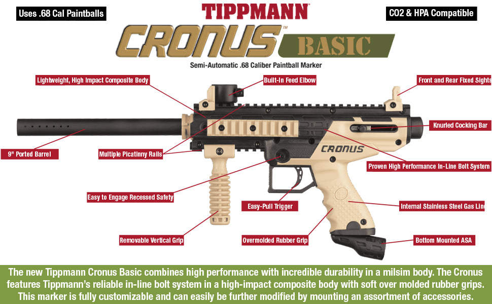 Maddog Tippmann Cronus Tactical Titanium HPA Paintball Gun Marker Starter Package