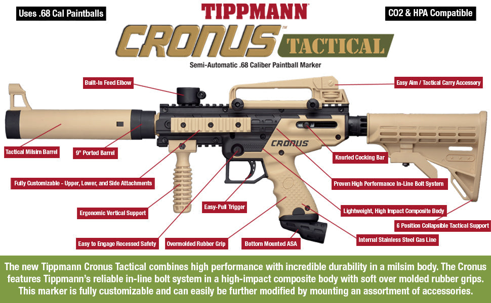 Maddog Tippmann Cronus Tactical Silver HPA Paintball Gun Marker Starter Package
