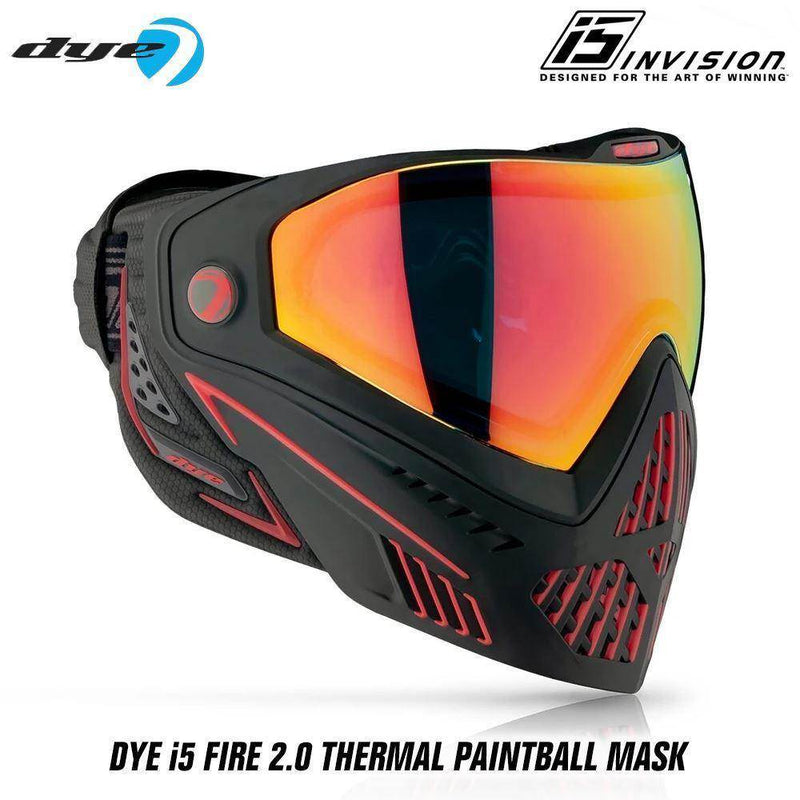 CLEARANCE Dye I5 Thermal Paintball Mask Goggles with GSR Pro Strap - Fire 2.0 Black / Red