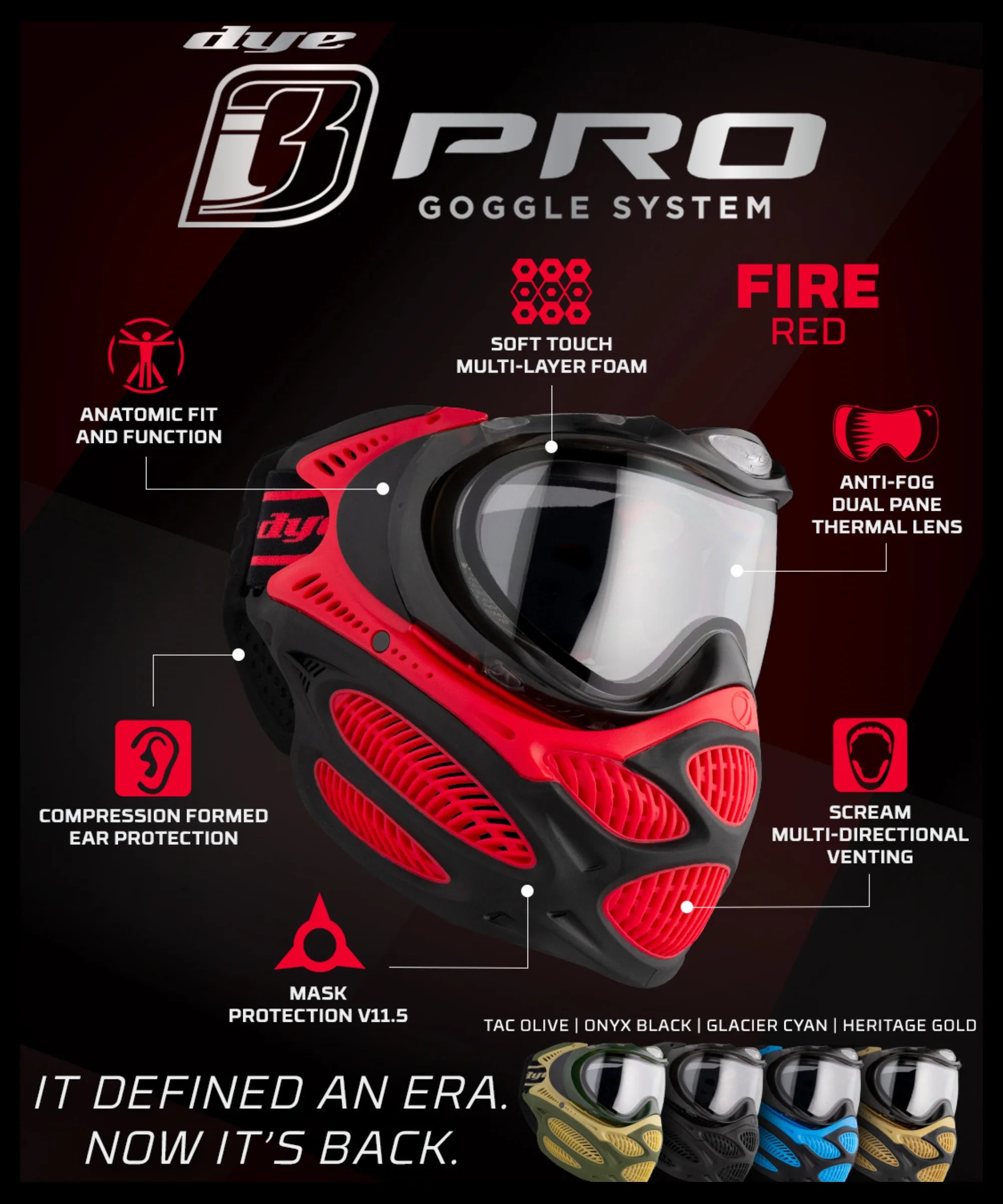 Dye I3 PRO Anti Fog Thermal Paintball Mask Airsoft Goggles w/ Optional Maddog Microfiber Storage Bag