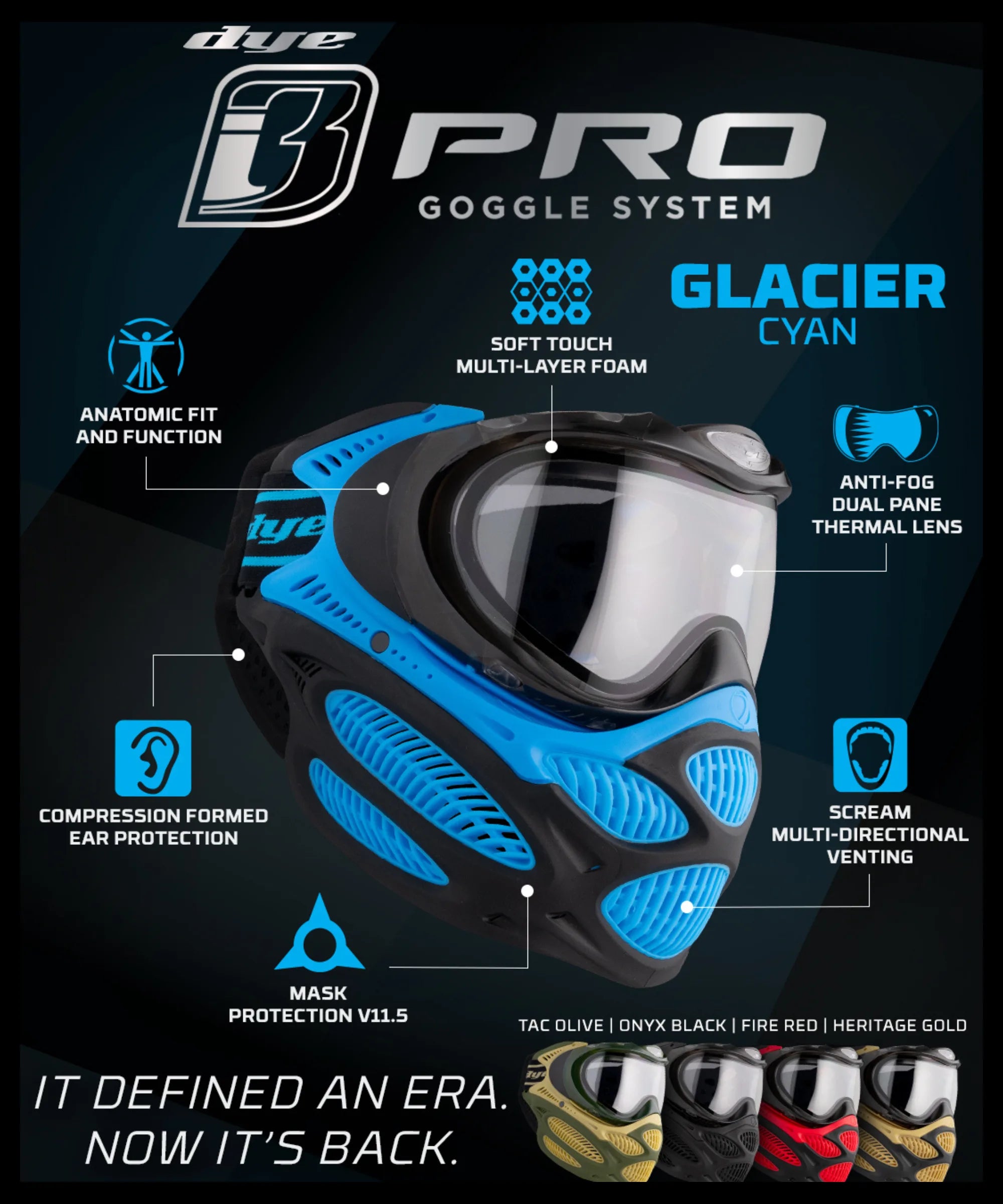 Dye I3 PRO Anti Fog Thermal Paintball Mask Airsoft Goggles w/ Optional Maddog Microfiber Storage Bag