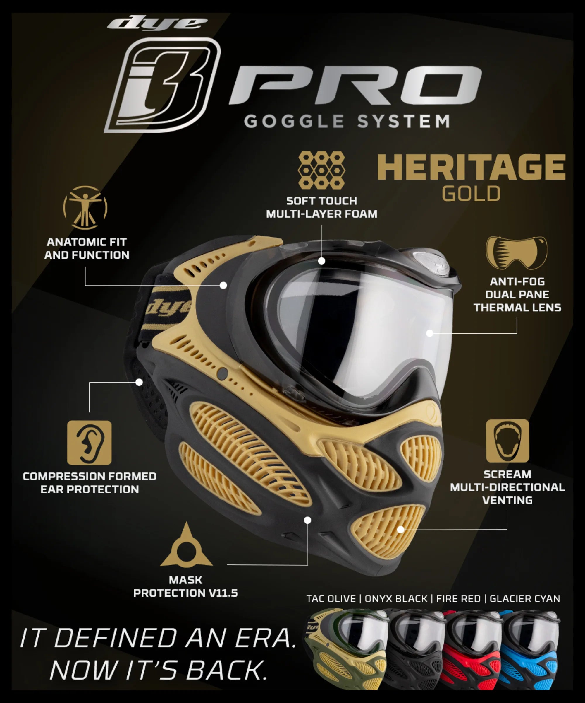 Dye I3 PRO Anti Fog Thermal Paintball Mask Airsoft Goggles w/ Optional Maddog Microfiber Storage Bag