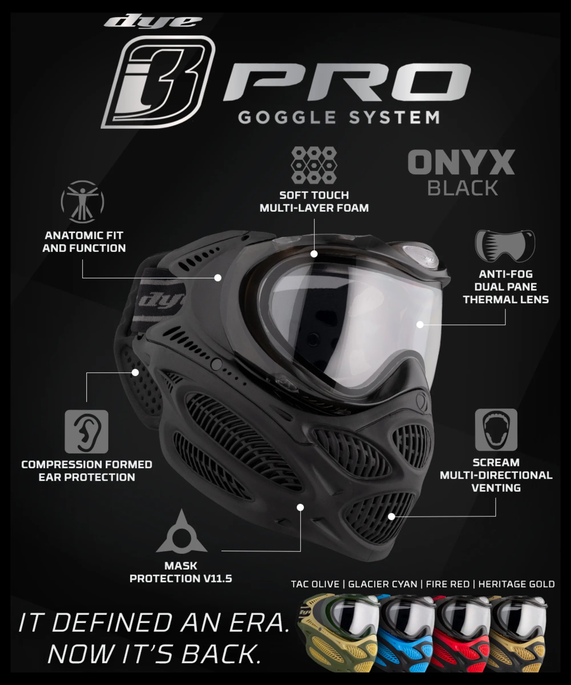 Dye I3 PRO Anti Fog Thermal Paintball Mask Airsoft Goggles w/ Optional Maddog Microfiber Storage Bag