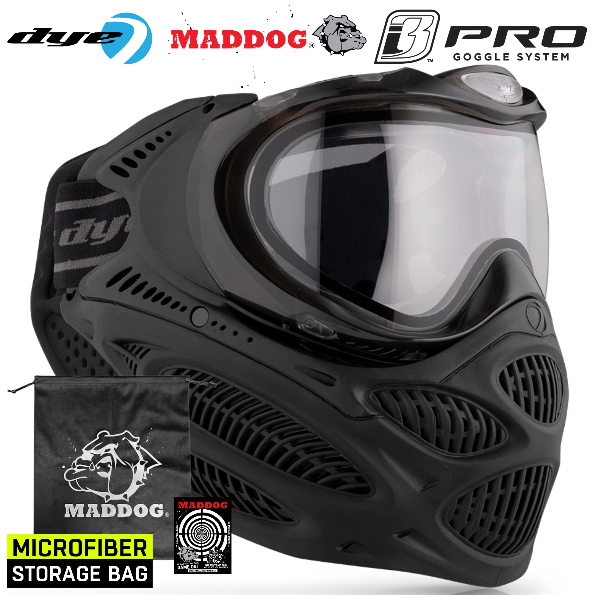 Dye I3 PRO Anti Fog Thermal Paintball Mask Airsoft Goggles w/ Optional Maddog Microfiber Storage Bag