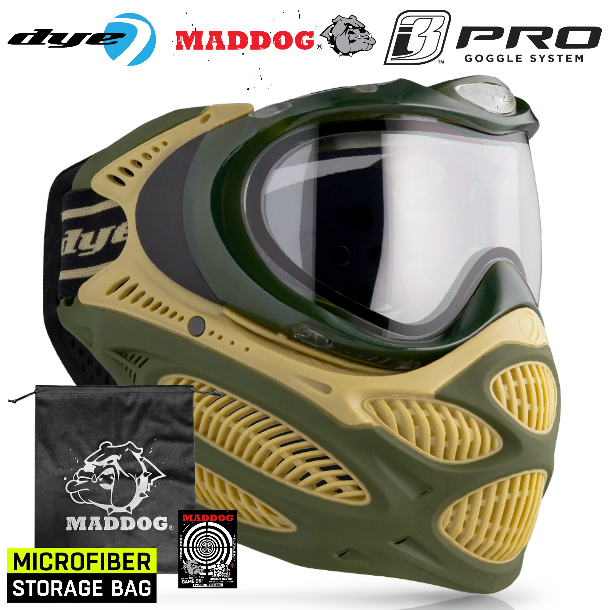 Dye I3 PRO Anti Fog Thermal Paintball Mask Airsoft Goggles w/ Optional Maddog Microfiber Storage Bag