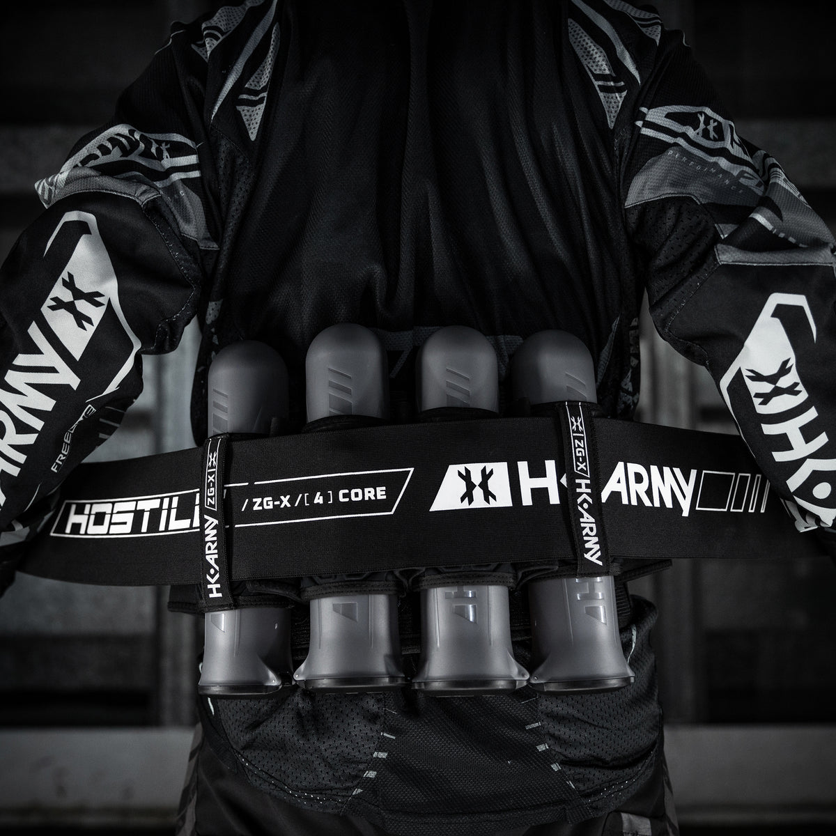 HK Army ZERO-GX Harness Pod Pack 3+2 4+3 5+4 std config, pod pack harness, balanced pod storage, for pit ready setups, front angle