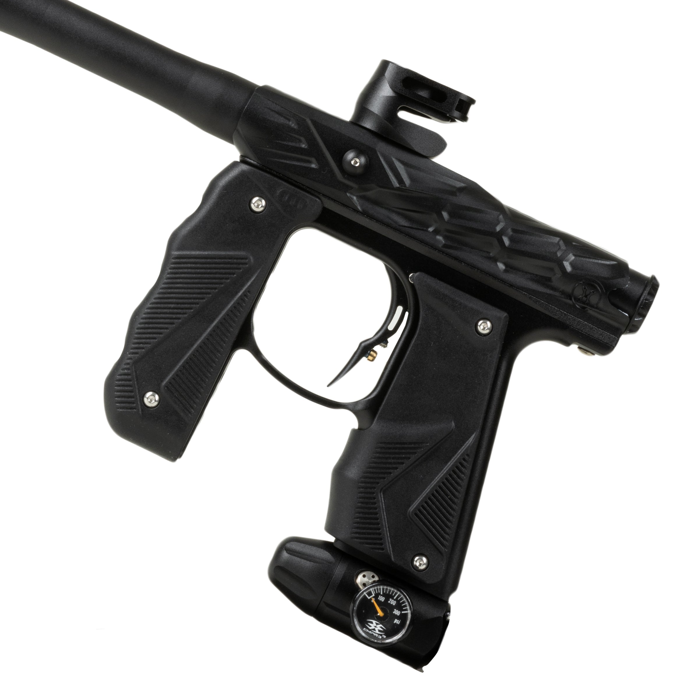 HK Army x Empire Mini GS Hive Electronic Gun – Black/Black std config, marker, ready to play feel, for woodsball play, side profile