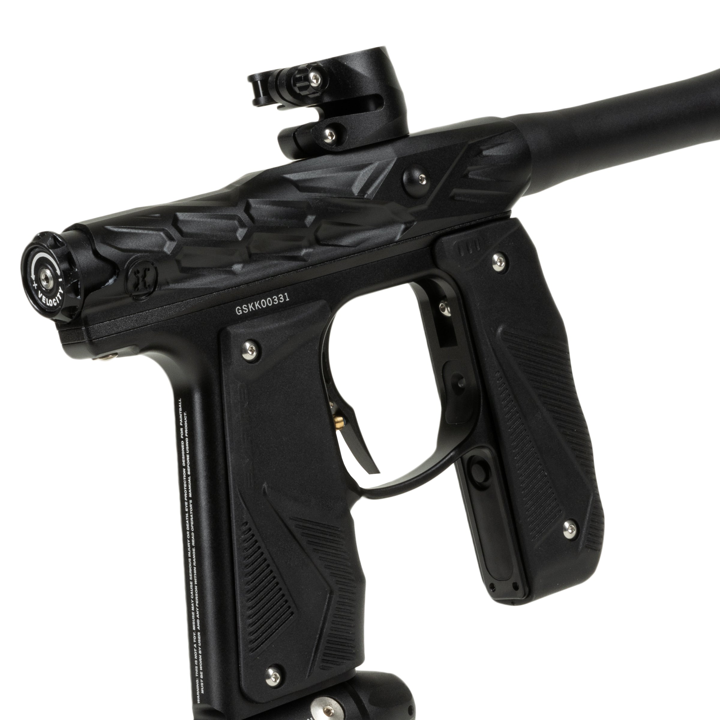 HK Army x Empire Mini GS Hive Electronic Gun – Black/Black std config, marker, balanced shot feel, for woodsball play, top view