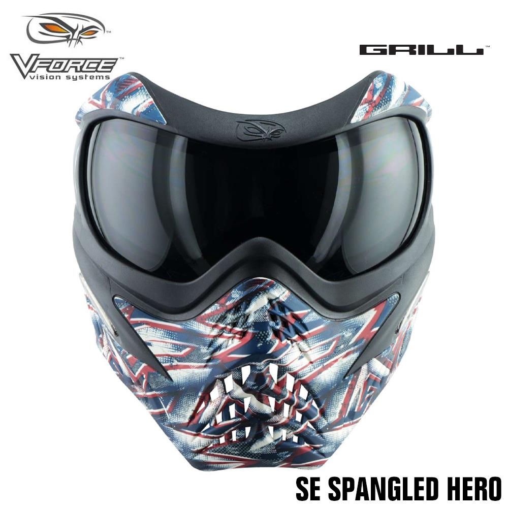 V-Force Grill Thermal Paintball Mask Goggles w/ Smoke and Clear Thermal Lenses - SE Spangled Hero V-Force