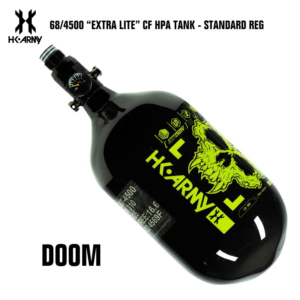 HK Army Doom 68/4500 Extra Lite Carbon Fiber Compressed Air HPA Paintball Tank - V2 Pro Reg - Black/Green HK Army
