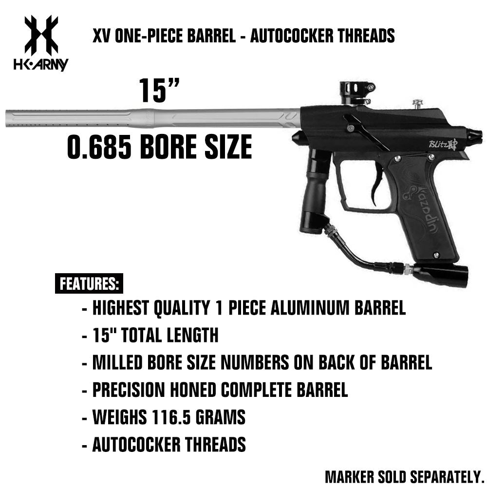 HK Army XV One-Piece Paintball Barrel - Autococker - Dust Silver - 0.685 Bore Size HK Army