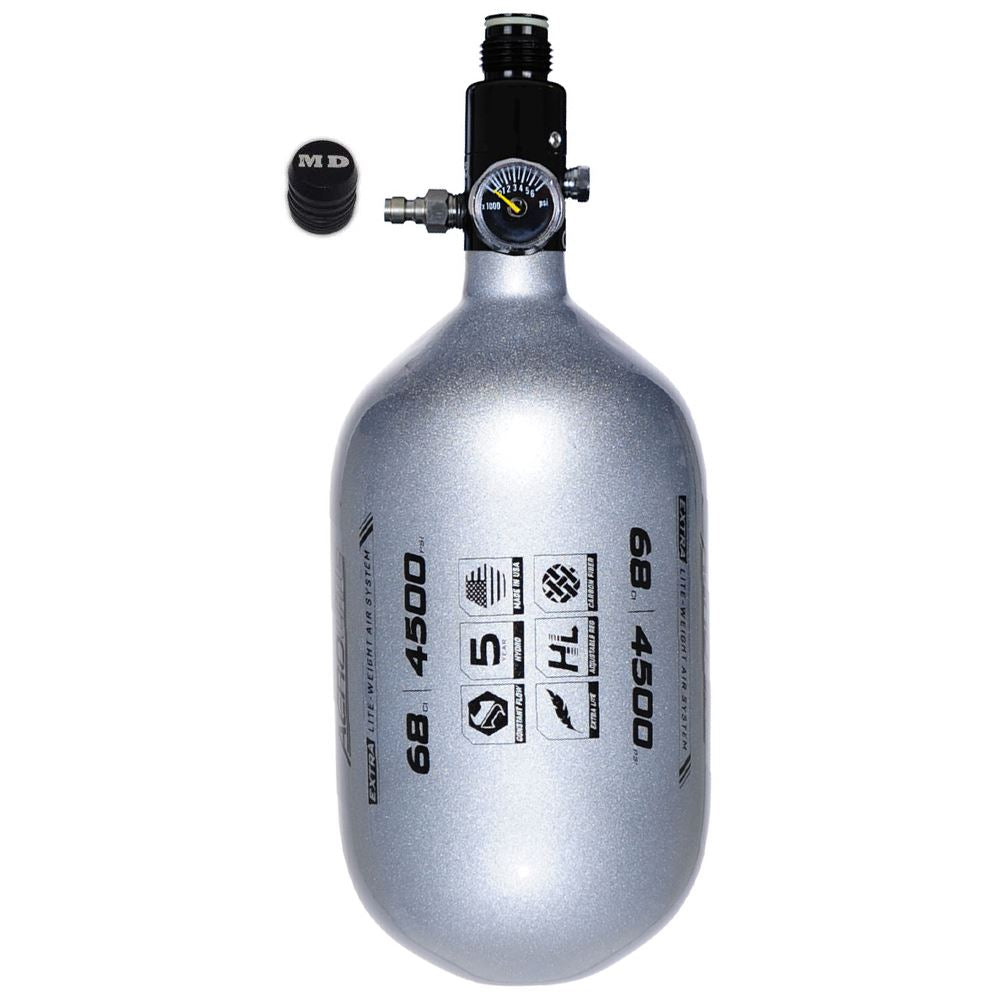 HK Army Aerolite "Extra Lite" 68/4500 Compressed HPA Paintball Tank with Basic Regulator and Maddog Fill Nipple Protector - Silver HK Army