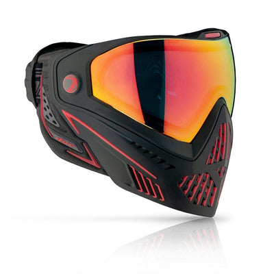 Dye i5 paintball goggles in black and red with anti-fog thermal lens for advanced paintball eye and face protection.